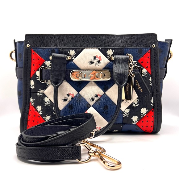 Auth COACH SWAGGER PATCHWORK FLORAL QUILTED Satchel/Crossbody W/Dust Bag & Strap - Picture 1 of 14